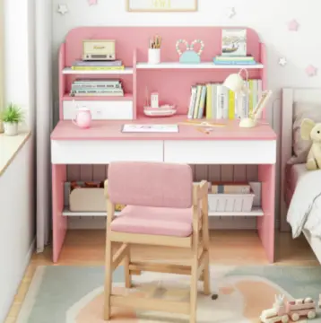 Pink 80*55*122cm Merah jambu Student desk with bookshelf computer