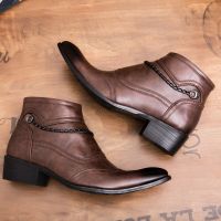 INLIKE Mens Formal Ankle Boots Pointed Toe Handmade Man Cowboy Martin Shoes