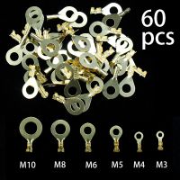 【hot】✺  60PCS O-Type Gold Terminals 3.2mm-10.2mm Non-Insulated Plating Lugs Crimp Cable Connectors