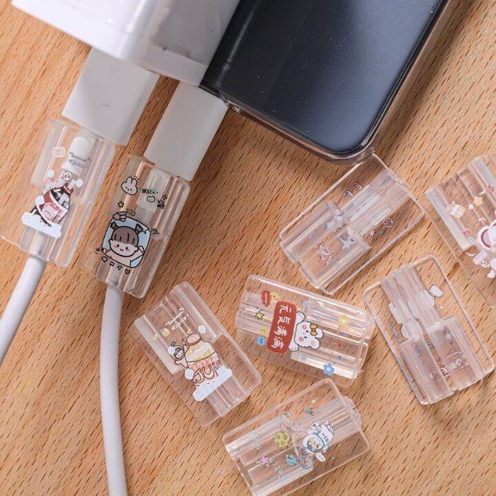 น่ารัก-usb-สายเคเบิลข้อมูล-หัวคงที่-คลิปป้องกัน-ใส-สายชาร์จ-ป้องกันการแตกหัก-เคสป้องกัน-การ์ตูน-รูปคลื่น-ที่ใส่สายเคเบิลข้อมูล-อุปก