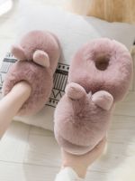 [COD] Cotton slippers with heel belt shoes female cute plush all-inclusive rabbit three-dimensional girls winter dormitory to outside keep warm