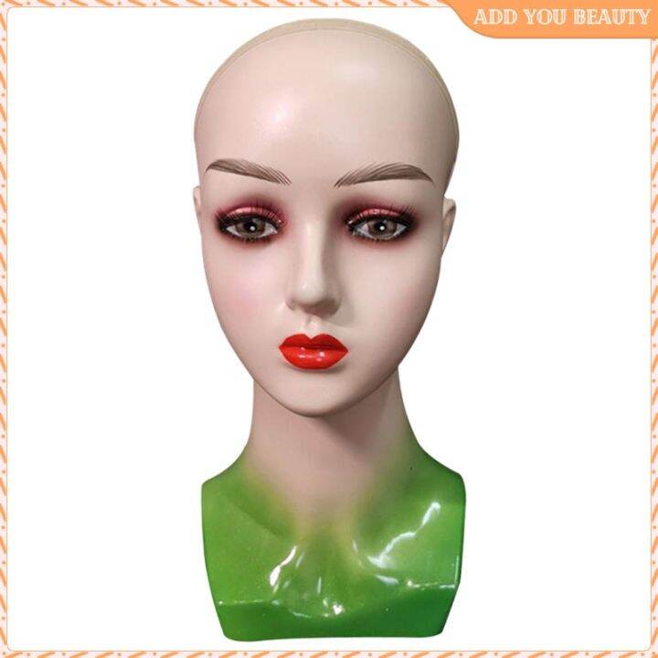 Premium Mannequin Head with Female Face Bald Stand for Wigs Display for ...
