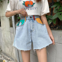 SML preppy style high Waist Denim Shorts jeans for Women  Summer Ladies color patchwork pocket jeans Shorts womens (F6379)