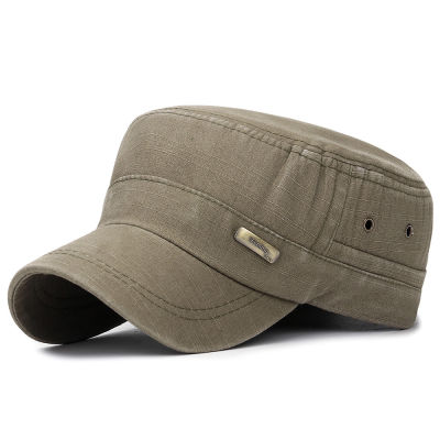 Fashion Flat Top Hat Caps Mens Vintage Military Outdoor Unisex Casual Cotton Soldier Sun Hat Visor Flat Baseball Cap Gorros