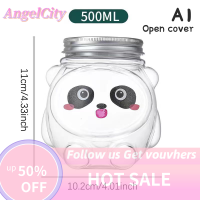 ?AngelCity ขวดน้ำผลไม้แบบโฮมเมดขวดน้ำใสสำหรับสัตว์เลี้ยงเครื่องดื่มเย็นนมชาน้ำผลไม้ปิดฝาขวดแพนด้าสำหรับเครื่องดื่มเย็น