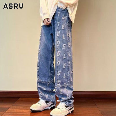 ASRV กางเกงยีนส์ชาย กางเกงขายาว ชาย กางเกงยีนส์ผู้ชาย jeans for men กางเกงยีนส์ผู้ชายพิมพ์ลายขากางเกงยีนส์ขากระบอกพิมพ์ลาย