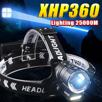 ใหม่ XHP360ที่มีประสิทธิภาพสูง LED ชาร์จไฟหน้า18650หัวไฟฉาย XHP199 LED ไฟหน้า USB กันน้ำตกปลาโคมไฟหัว