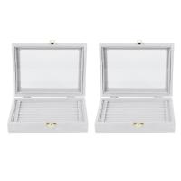 2X Velvet Glass Ring Earring Jewelry Display Organizer Box Tray Holder Storage Case, Gray