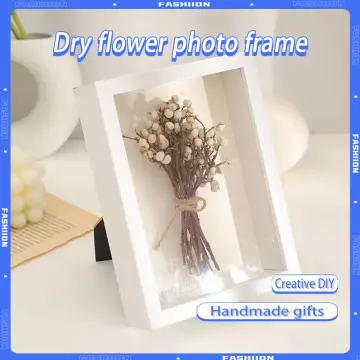 Clear Frame Wood Dried Flower Display Stand Shadow Box Frame for Table Wall  Home