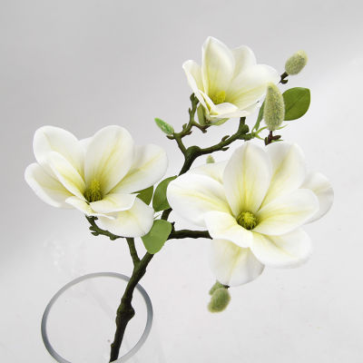 3 Headsnch Real Touch Open Magnolia Artificial Flowers for Wedding Home Table Party Decoration Flores Artificiales
