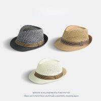 British Style Gentleman Children Jazz Straw Hat Linen Grass Woven Hollow Out Fedora for Kids Summer Beach Vacation Cowboy Hat Door Hardware Locks