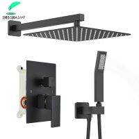 Bernicl Matte Black Rainfall Shower Faucets Set Rain Waterfall Concealed System Wall Mount Bathtub Mixer Combo