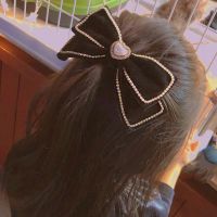 Velvet Bow Love Pearl Rhinestone Top Clip Hair Clip Ponytail Hair Rope Hair Tie Women Girls Spring Clip Hair Accessorie Headwear