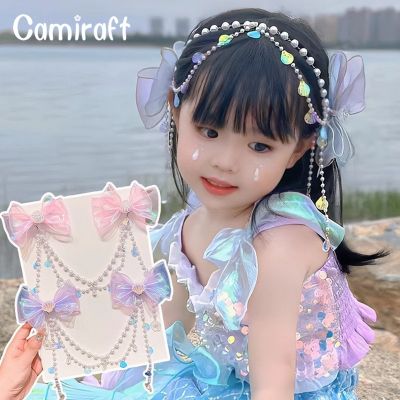 Camiraft กิ๊บติดผมผูกโบว์สำหรับเด็ก,กิ๊บติดหูรูปผีเสื้อสำหรับผู้หญิงหญิงสาว2023แฟชั่นน่ารักเอลฟ์ผ้าโพกศีรษะสไตล์เจ้าหญิงเครื่องประดับผม