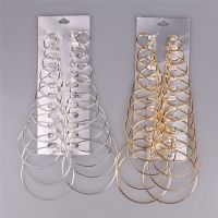 12 Pairs Vintage Big Round Caved Circle Hoop Tube Dangle Earrings Women Ear Clip