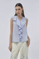 ESPADA เสื้อเบลาส์คอวีแต่งระบาย ผู้หญิง สีฟ้า | V-Neck Ruffle Blouse | 1022