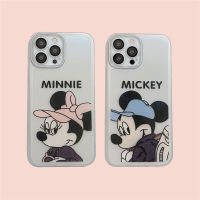 เคสป้องกันเลนส์กระจกสำหรับ IPhone 11 12 13 14 Pro Max เคสหมวกการ์ตูนน่ารัก Mickey Minnie ฝาหลังเคสโทรศัพท์เซลล์กันกระแทกแบบใส