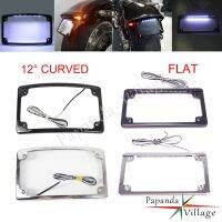 12 ° โค้งแบน7-316 "X 4-14" กรอบป้ายทะเบียนไฟ LED กรอบการลงทะเบียนสำหรับ Harley Touring Road King Cafe Racer