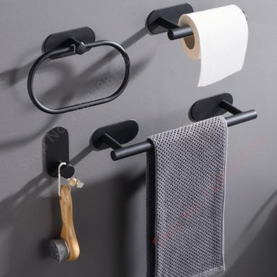 【YF】 Wall Mount Toilet Towel Paper Holder Adhesive Black Silver Kitchen Roll Stand Hanging Napkin Rack Bathroom Accessories WC