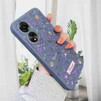 เคสโทรศัพท์ Hp สำหรับ OPPO A78 4G A78 4G เคสโทรศัพท์ดอกไม้สีม่วงสุดสร้างสรรค์ของเหลวทรงสี่เหลี่ยมดั้งเดิมปลอกซิลิโคนเคสป้องกันทนแรงกระแทกกล้องคลุมทั้งหมดสำหรับเด็กผู้หญิง