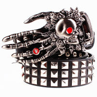 2021Fashion mens leather belt Punk belt skull ghost claw heavy metal wide belts hip hop dancing big rivet belt Men Gift for women