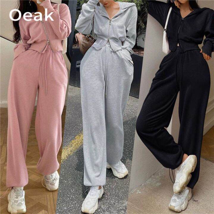 2Pcs Women Casual Tracksuit Hoodie Sweatshirt Tops Pants Set