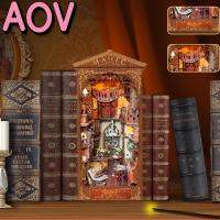 AOV ชุดหนังสือนุ๊กพร้อมไฟเซนเซอร์3มิติปริศนาไม้บุ๊คน์บ้านตุ๊กตา DIY ขนาดเล็กที่สวยงามชุดประกอบโมเดลหนังสือตกแต่งชั้นวางหนังสือ