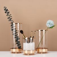 1Pc Modern Transparent Glass Makeup Brush Holder Living Room Dried Flower Vase Home Decor