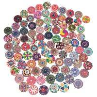 300Pcs 25mm Round Wooden Buttons for Hand-Stitched Scrapbooks Clothing DIY Crafts Accessories Gift Cards Bohemia