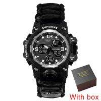 「Dark blue watch」 SHIYUNME ผู้ชาย39; S นาฬิกาทหารมีเข็มทิศวัดอุณหภูมิผิวปากมัลติฟังก์ชั่จอแสดงผลคู่ LED กีฬานาฬิกาผู้ชาย
