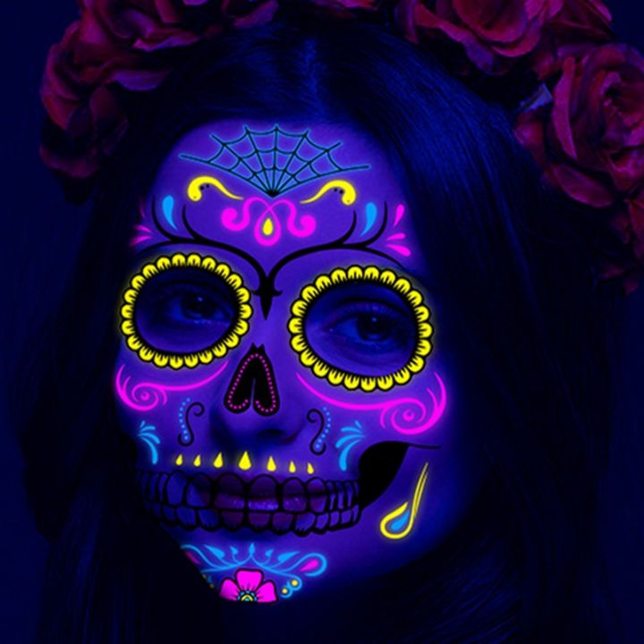 temporary-fluorescent-face-tattoos-halloween-sticker-flower-cobweb-false-tattoo-festival-party-body-sticker-waterproof