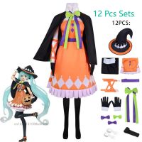 Halloween Goth Pumpkin Skirt Hatsune Miku Anime 2 Pcs Sets Y2k Womens Cute Punk Pumpkin Cosplay Stage 12 Pcs Dress Suit