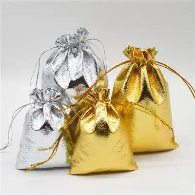 10/50/100pcs Gold Silver Organza Bag Jewelry Packaging Bag Wedding Party Favour Candy Bags Favor Pouches Drawstring Gift Bags