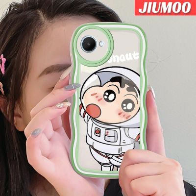 JIUMOO เคสสำหรับ Realme C30 C30s Narzo 50i Prime Case การ์ตูนดินสอสี Shin-Chan นักบินอวกาศเคสโทรศัพท์แบบใสขอบคลื่นสีสันสดใสกรอบซิลิโคนกันกระแทกป้องกันเลนส์กล้องเคสนิ่มโปร่งใส