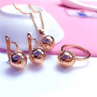 【lz】❈  14k Rose Gold Conjuntos de Jóias para Mulheres Brincos Colar Superfície Brilhante Grânulo Redondo Requintado Luz Chapeamento de Luxo Roxo 585