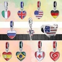 Newest Flags of Italy United Kingdom Russia Canada Pendants Fit Original Pandora Charms Silver Color Bracelet DIY Women Jewelry