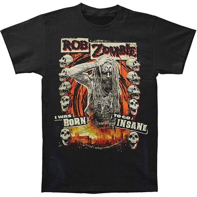Men T Shirt Rob Zombie Born To Go Insane Black Tshirt Funny Design Loose Cotton Tshirt 100% Cotton Gildan