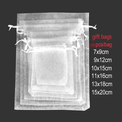 100PCS 7x9 9x12 10x15 11x16 13x18 15x20 17x23 CM Organza Bags Jewelry Packaging Bags Scented Sachet Gift Pouches 7Z