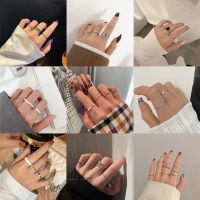 6PcsSet Korean Pearl Ring Set Butterfly Heart Rings Gold Silver Couple Ring for Women Accessories Jewelry