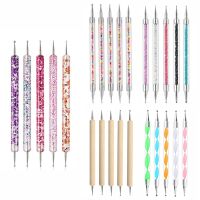 5Pc Rhinestone Design Dual End Acrylic Nail Art Carving Dotting Pen Tip Liner Painting Drawing Brush Gel UV Polish Manicure Tool