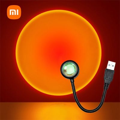 เหมาะสำหรับ Xiaomi พระอาทิตย์ตกดินหลอดไฟ LED USB โปรเจคเตอร์ไฟกลางคืนสีรุ้งบรรยากาศการถ่ายภาพติดผนังโคมไฟสำหรับห้องนอนของขวัญตกแต่งห้องที่บ้าน