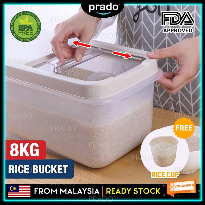 Rice Bucket, Portable Transparent Cereal Storage Container With