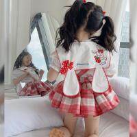 CUI YI SHOP Baby girl princess dress summer 2023 suspender JK college style puff pleated plaid fart short suit