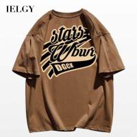 IELGY เสื้อยืดแขนสั้นผ้าฝ้ายแท้สไตล์เรียบง่ายสำหรับผู้ชายผู้ชาย