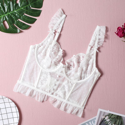 Floral Secret Corselets Womens Bustier Bra Buttons Cropped Top Sweet Female Wedding White Bralette Vest Sexy Corset Bras Top