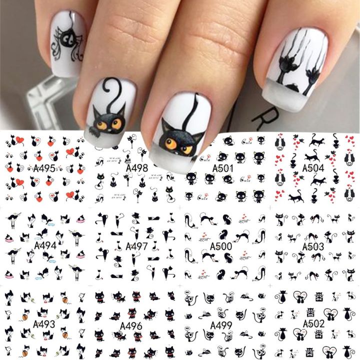 12pcs-3d-cute-cat-pattern-watermark-designs-nail-stickers-water-transfer-decals-beauty-dark-cat-nail-art-decoration