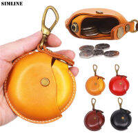 SIMLINE Genuine Leather Coin Purse Men Women Vintage Handmade Round Creative Storage Money Bag Case Keychain Wallet Holder Pouch