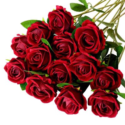 hot【cw】 5/10Pcs Velve Artificial Flowers Wedding Table Bouquet Arrange Fake Valentines Day