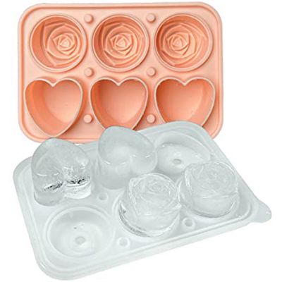 Roses Ice-Cube Mold Heart Shape Ice-Cube Tray Ice Ball Maker for Whiskey Cocktails Drinks, Pink