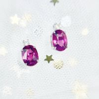 Rhodolite Diamond Earrings ต่างหูพลอยโรโดไลท์ พลอยธรรมชาติสีม่วงอมแดง ประดับด้วยเพชรแท้ ตัวต่างหูทองขาว18k